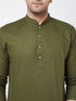 Men's Mehendi Green Solid Cotton Blend Kurta And White Pyjama Set